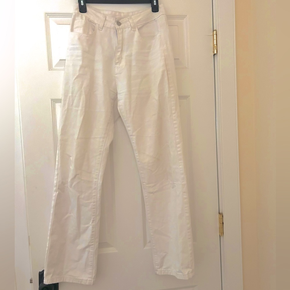 White straight leg jeans